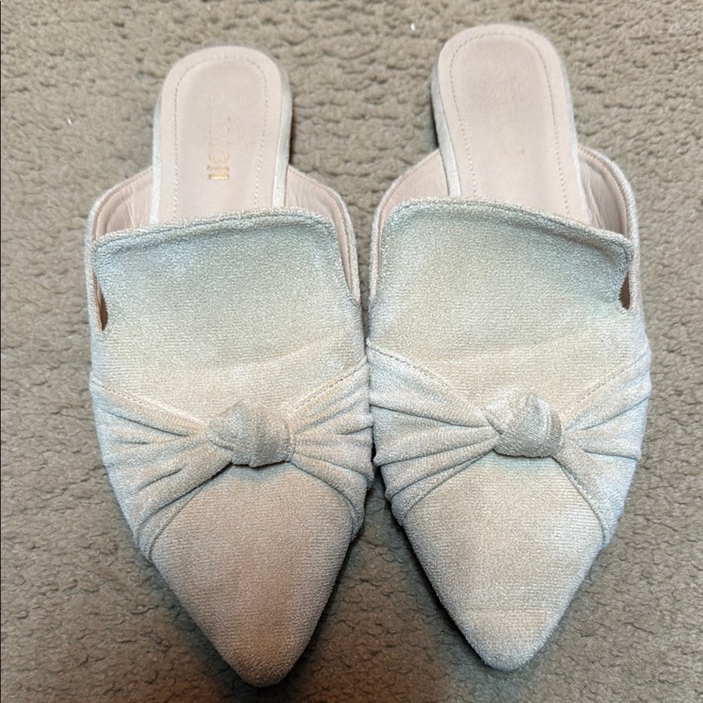 Pointed Toe Knot Mules in Light Tan - Women's Slip-On Flats